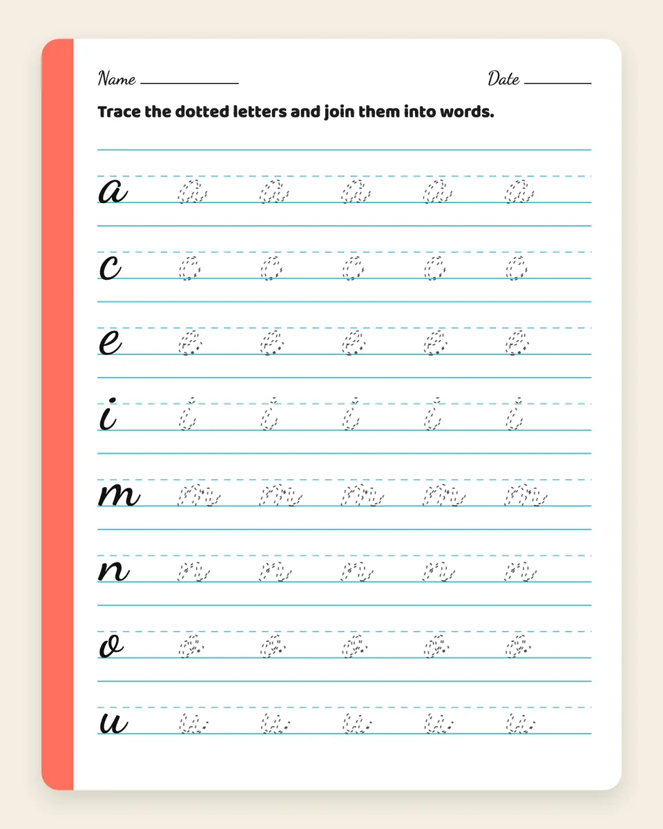 Cursive letter tracing sheet