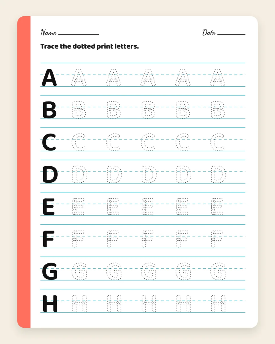 Print letter tracing sheet